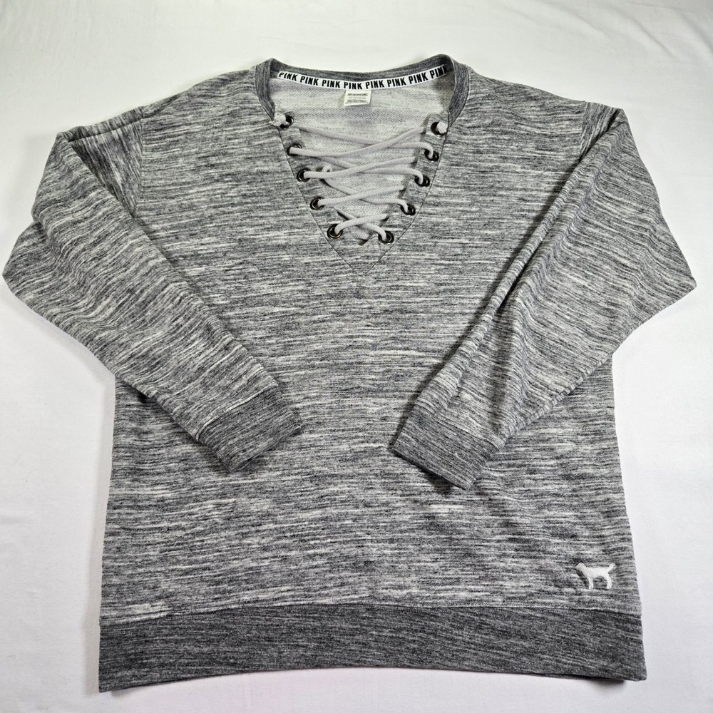 PINK‎ Victoria's Secret Lace Up Pullover Gray Sweatshirt Top Small